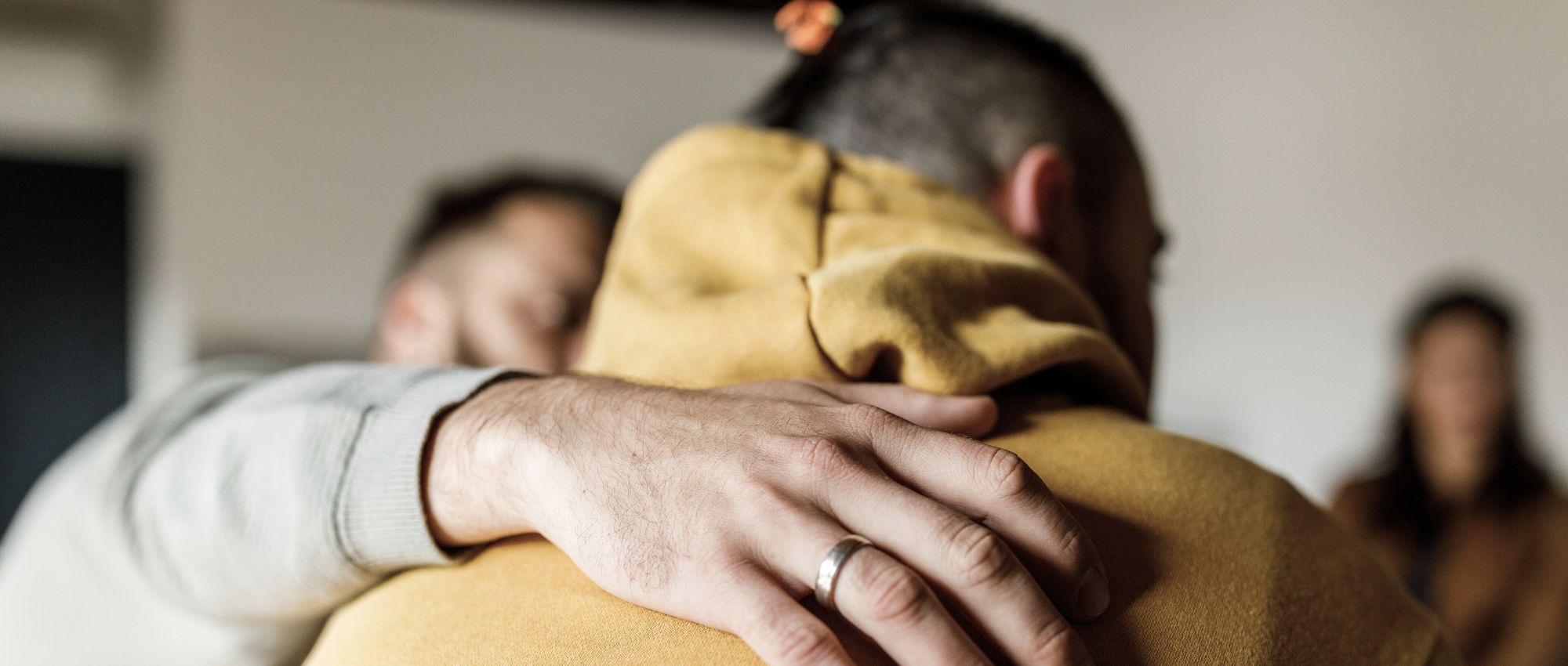 A man suffering from a heroin addiction, in a group therapy session at Renova Behavioral Health, a rehab center in Peabody, MA.